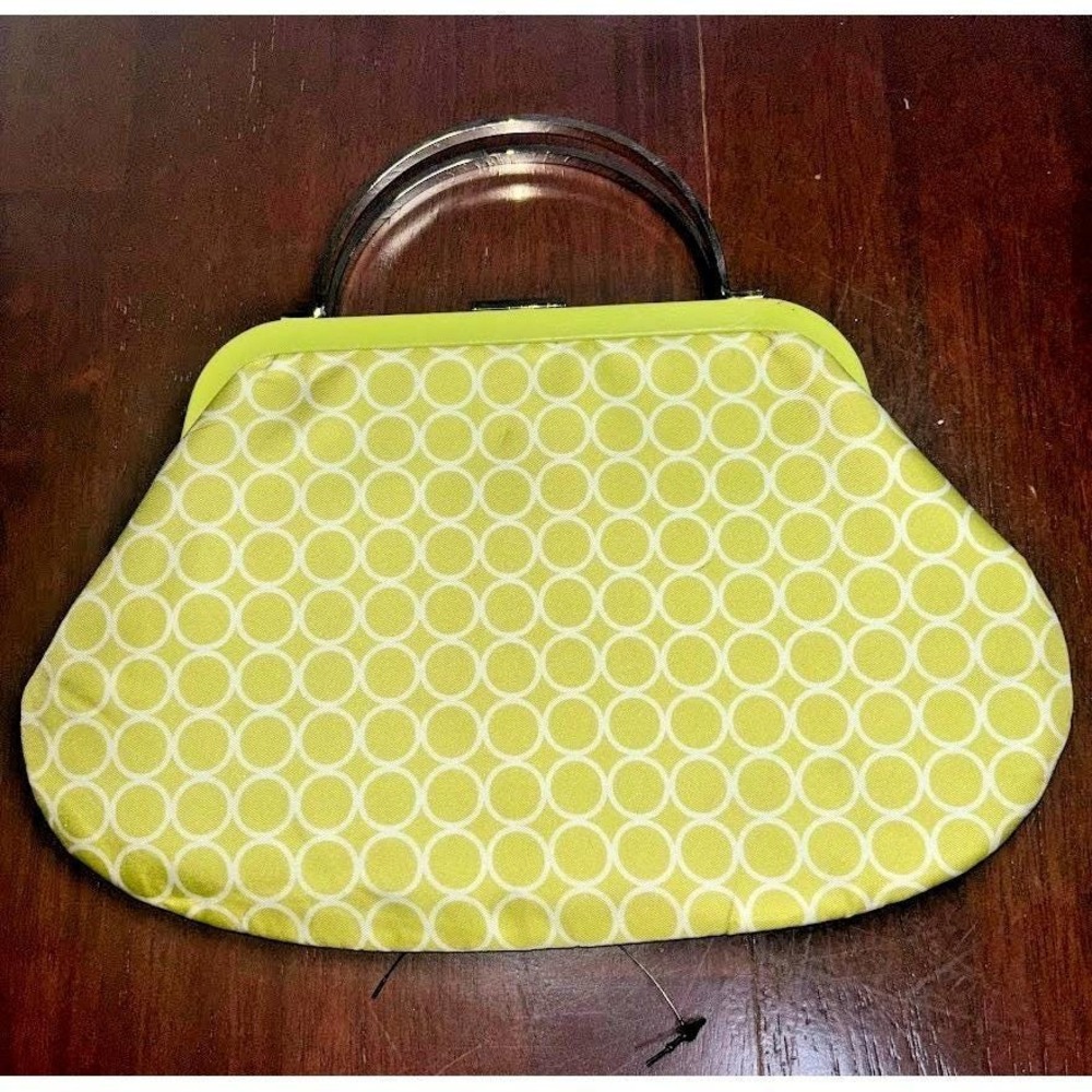 Banana Republic Lime Green Silk Geometric Frame Clutch Bag with Lucite Handle‎